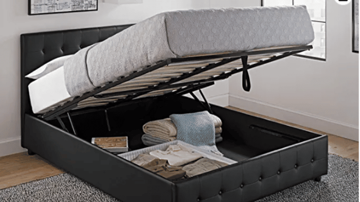 DHP Cambridge Gas Lift Upholstered Platform Bed with Storage Compartment